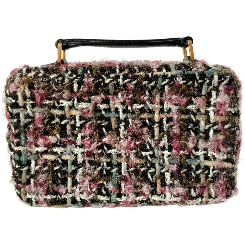 Tory Burch Britten Tweed Small Top Handle Case Bag Crossbody Black Pink